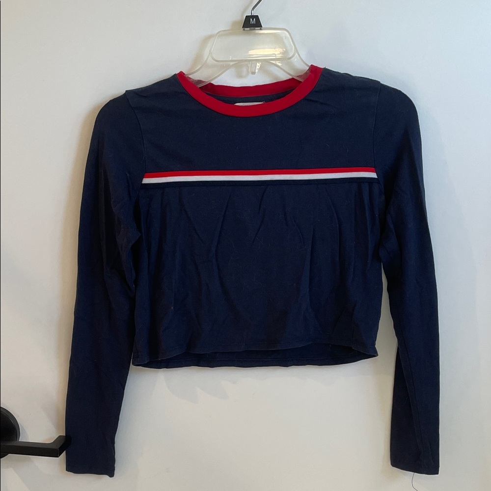 Heart & Hips Navy Blue Crop Top with Red Accents*